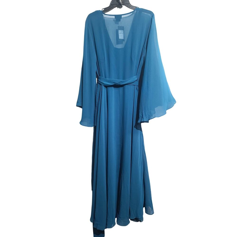 City Chic Plus Size Fleetwood Teal Chiffon Maxi Wrap Dress 14 US XS NWT Hi-Lo - Picture 3 of 5
